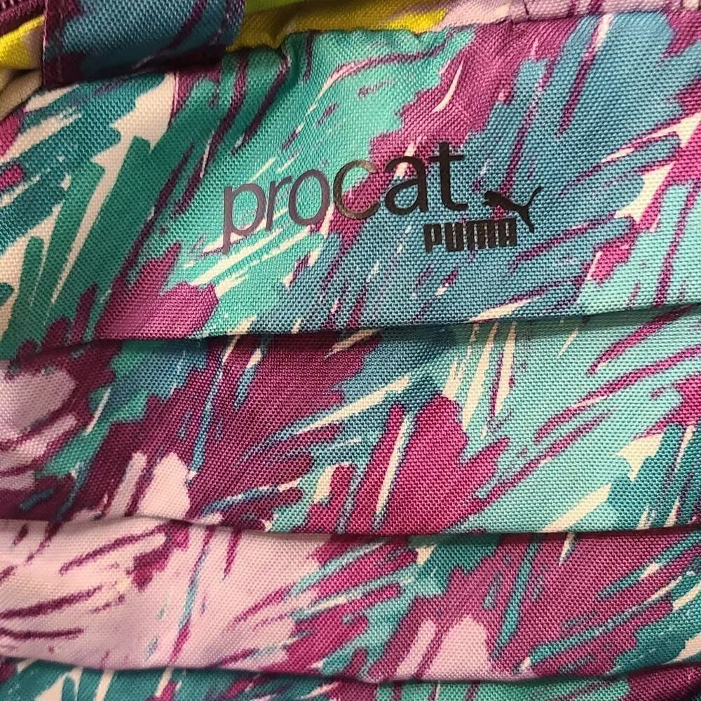 Puma Procat Backpack Purple Multi Color Zip Drawstring Adjustable Straps Pockets